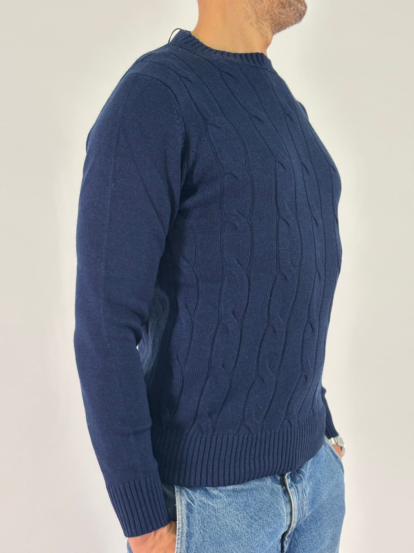 Loft88 Maglia girocollo trama trecce lana/cashmere BLU