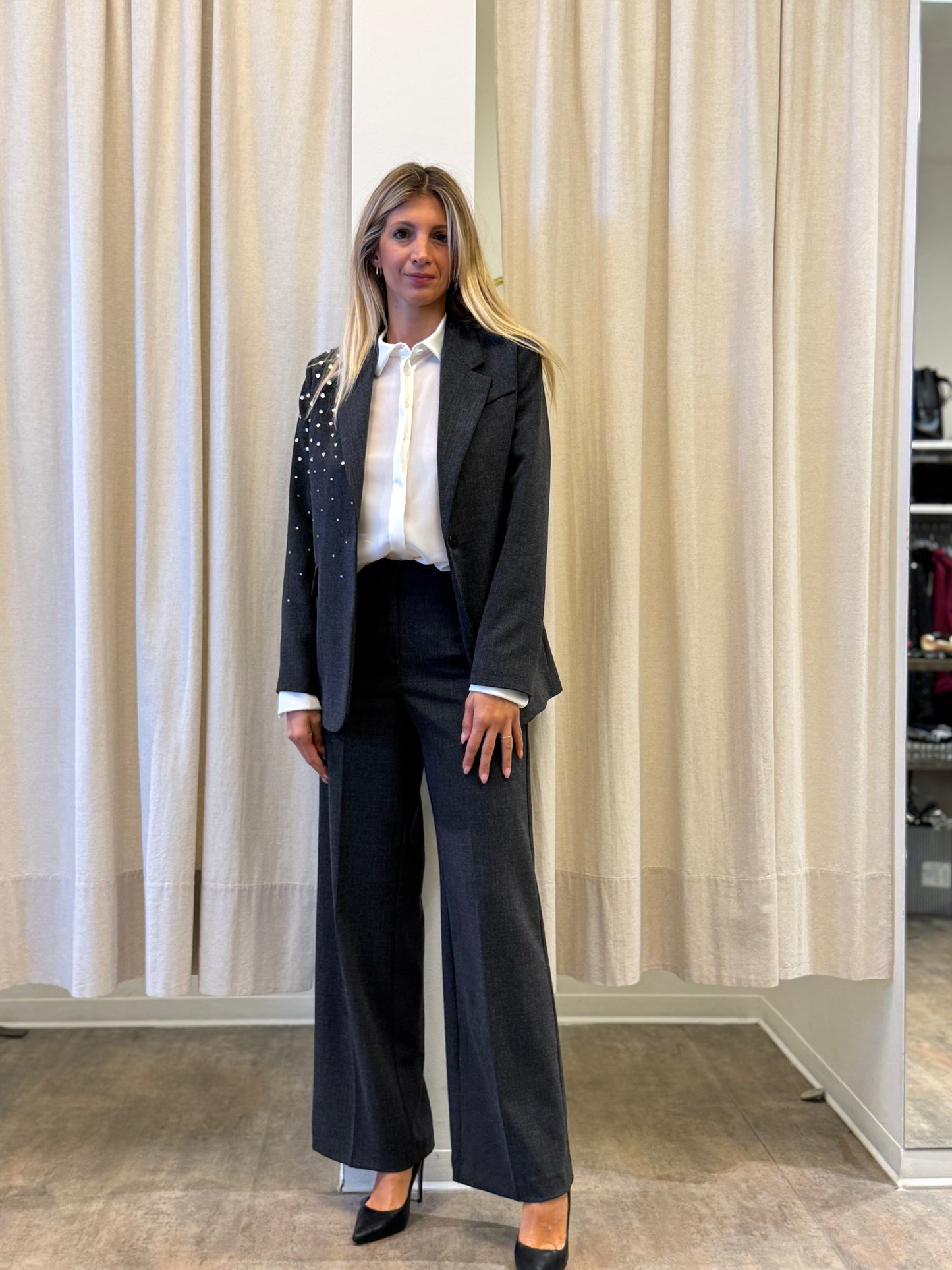 Relish Camicia ml colletto, finta coperta e polsini in raso PANNA