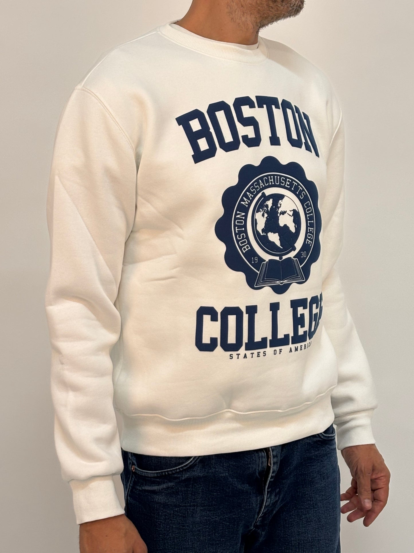 Berna Felpa girocollo stampa boston college BIANCO