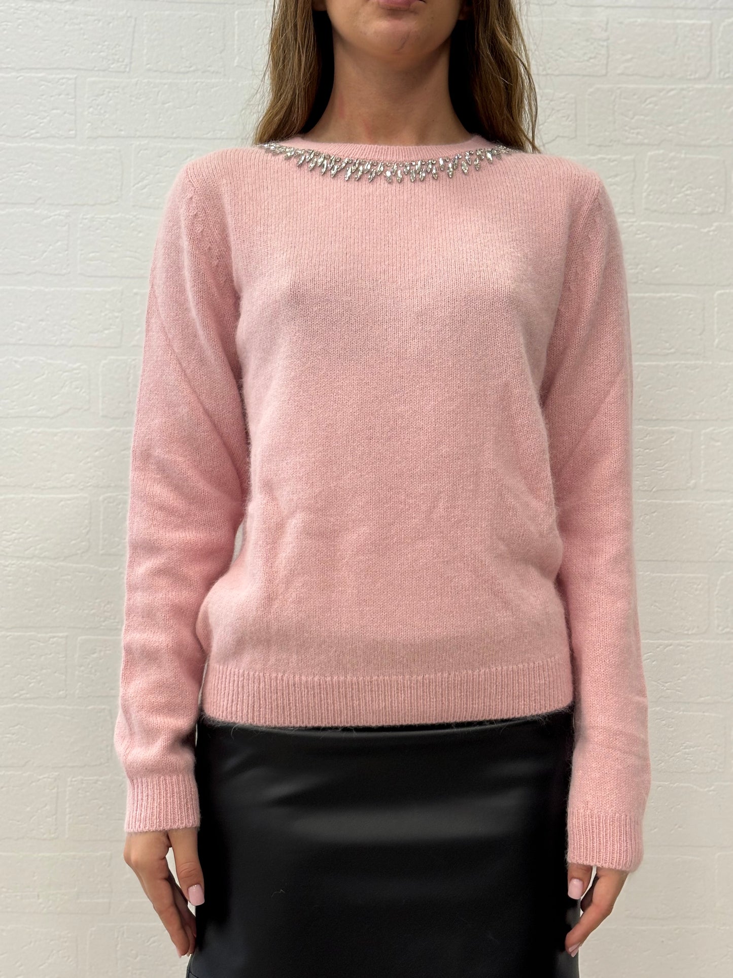 Kocca Maglia girocollo gioiello angora/lana ROSA