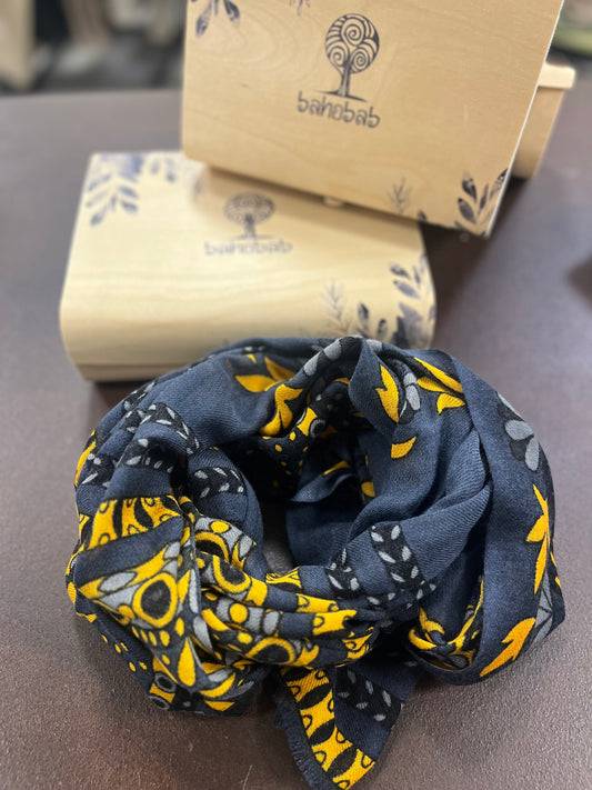 Bahobab Sciarpa 100% lana fantasia SENAPE/AVIO/NERO