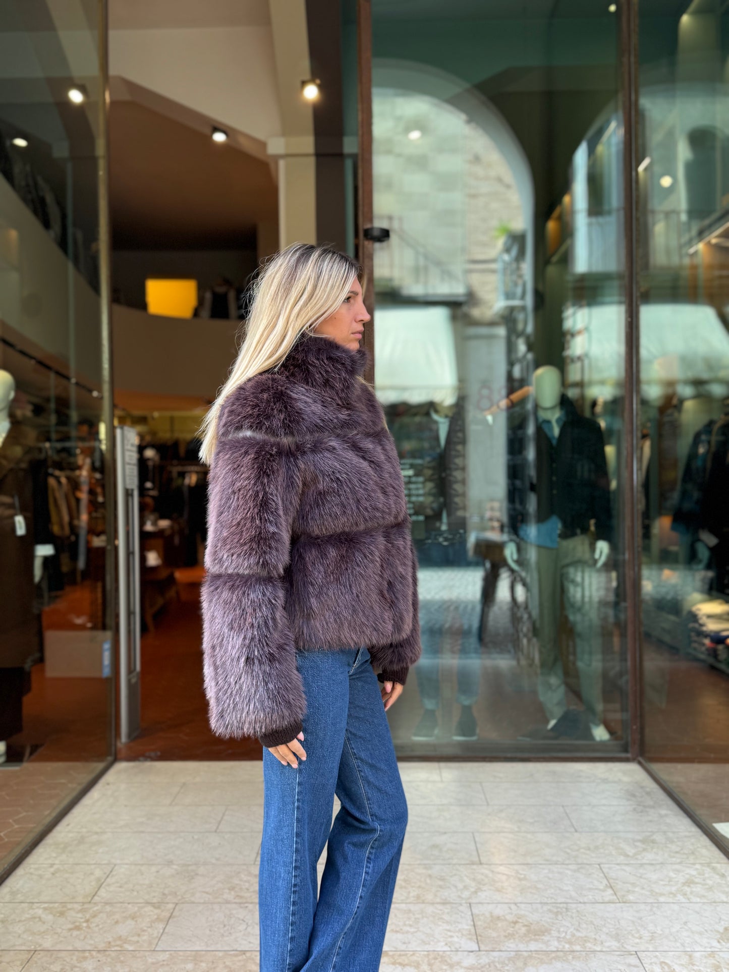 Patrizia Pepe Pelliccia sintetica corta polsino a costine MARRONE