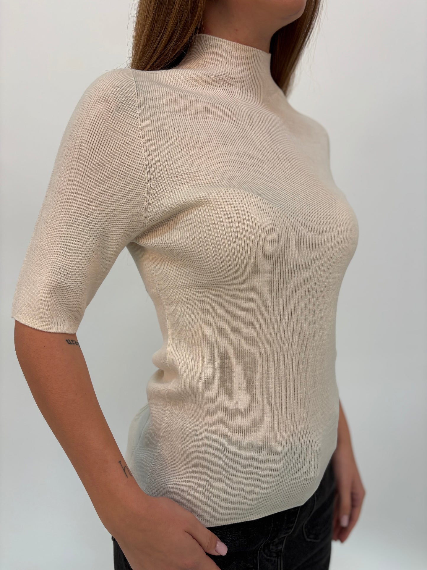 Haveone Maglia mm a costine in lana PANNA