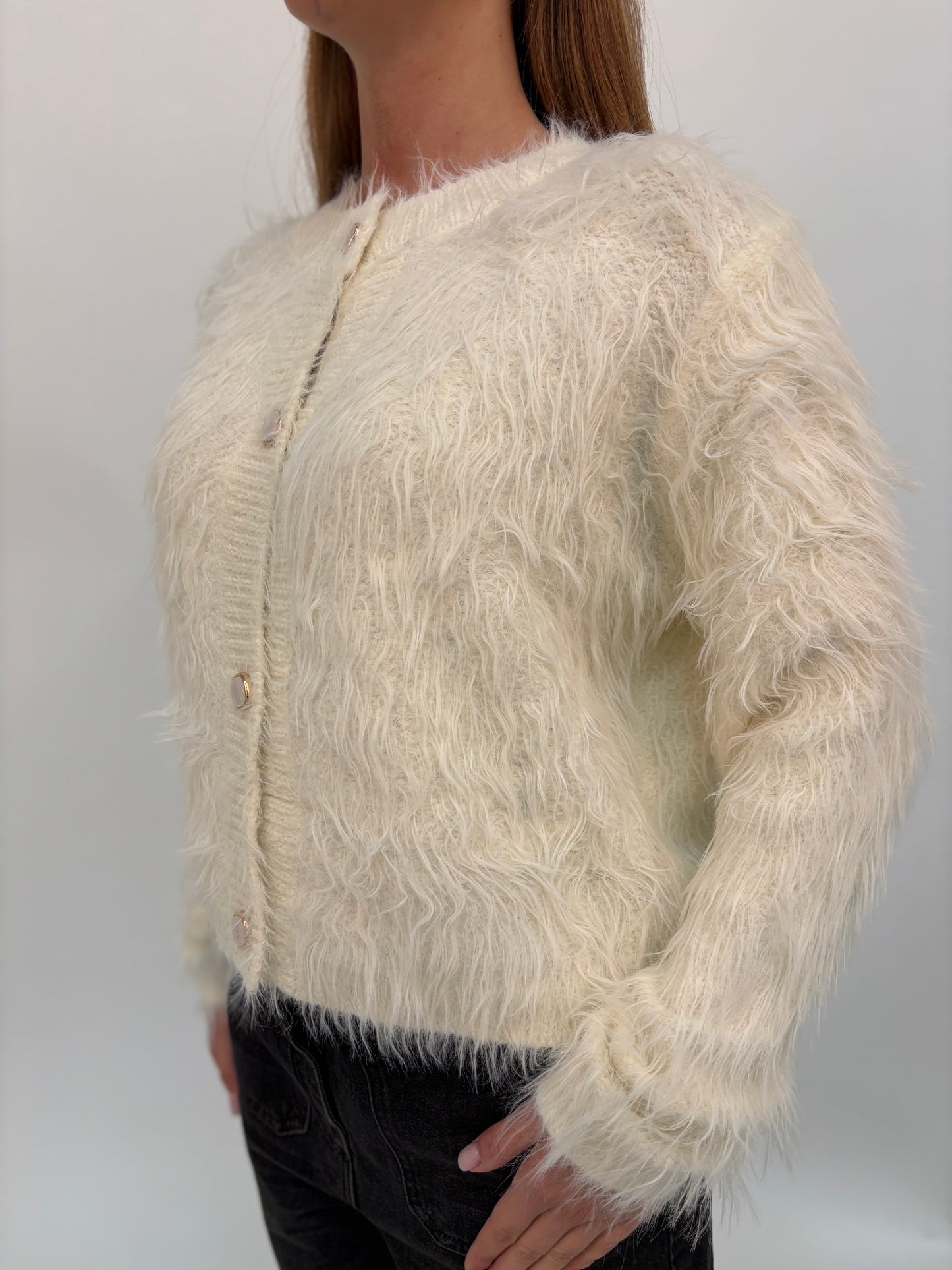 Molly Bracken Cardigan corto girocollo peluche PANNA