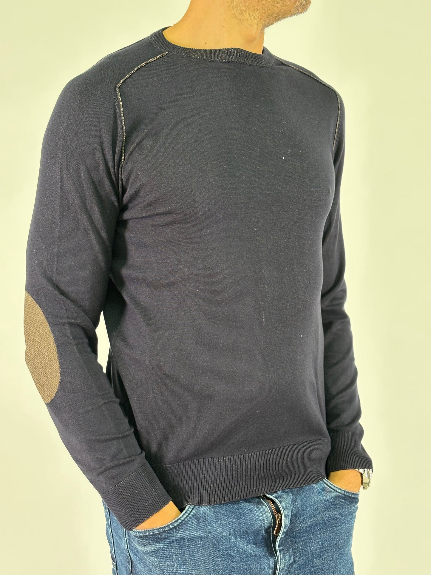 Loft88 maglia girocollo ml con toppa beige BLU