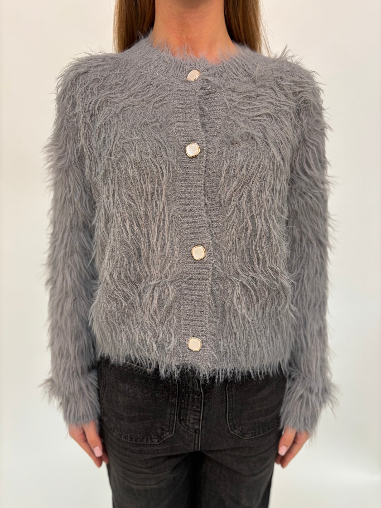 Molly Bracken Cardigan corto girocollo peluche GRIGIO