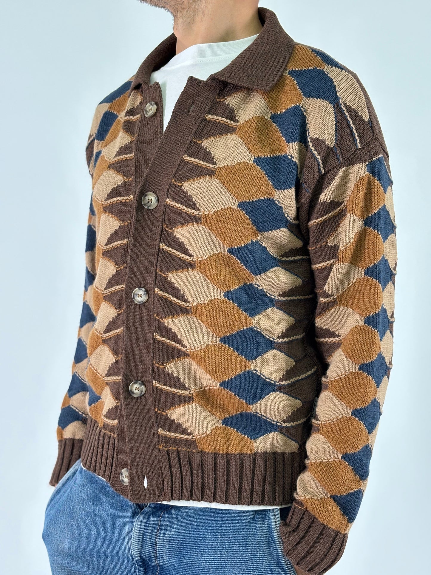 Berna Cardigan con colletto fantasia rombi MULTICOLOR