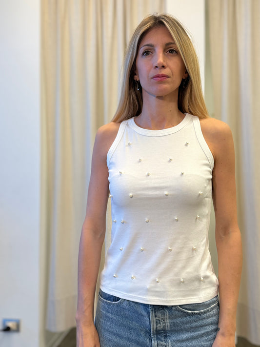 Susy Mix Canotta con appl.perle BIANCO