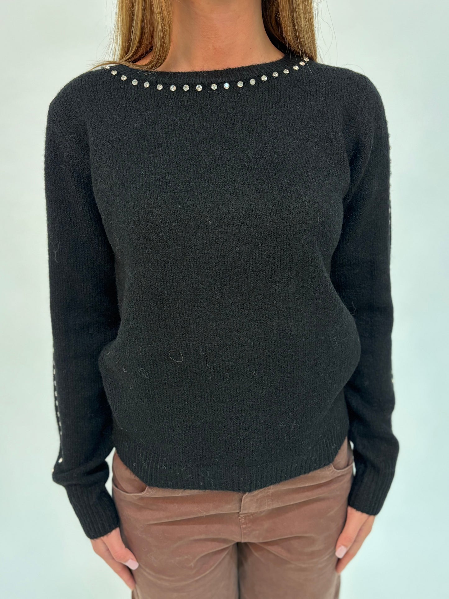 Kocca Maglia girocollo con strass NERO