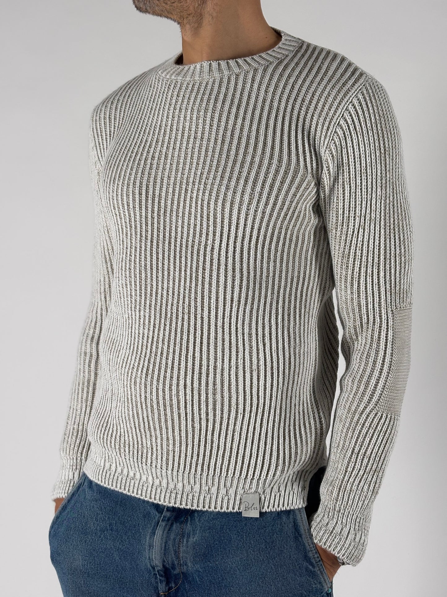 BL11 Maglia girocollo costa inglese BIANCO /BEIGE