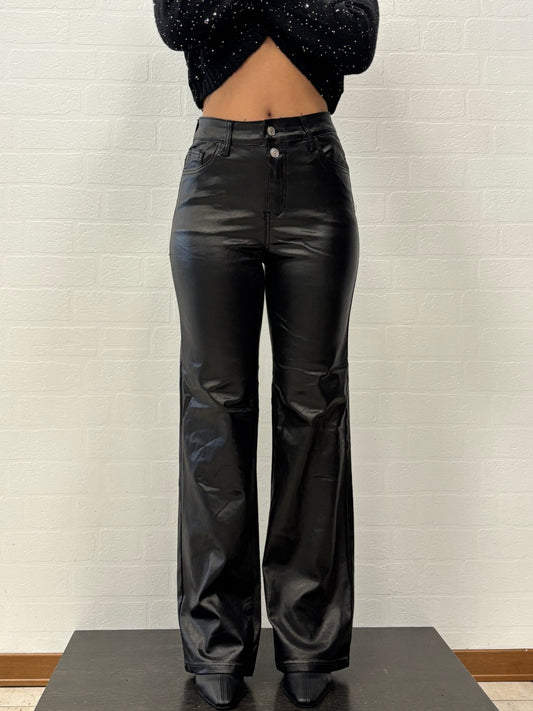 Molly Bracken Pantalone palazzo ecopelle NERO