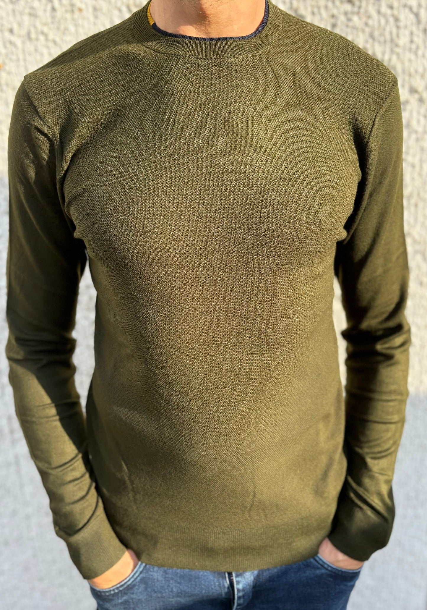 Markup Maglia girocollo lavorazione nido d'ape con toppe fantasia VERDE MILITARE