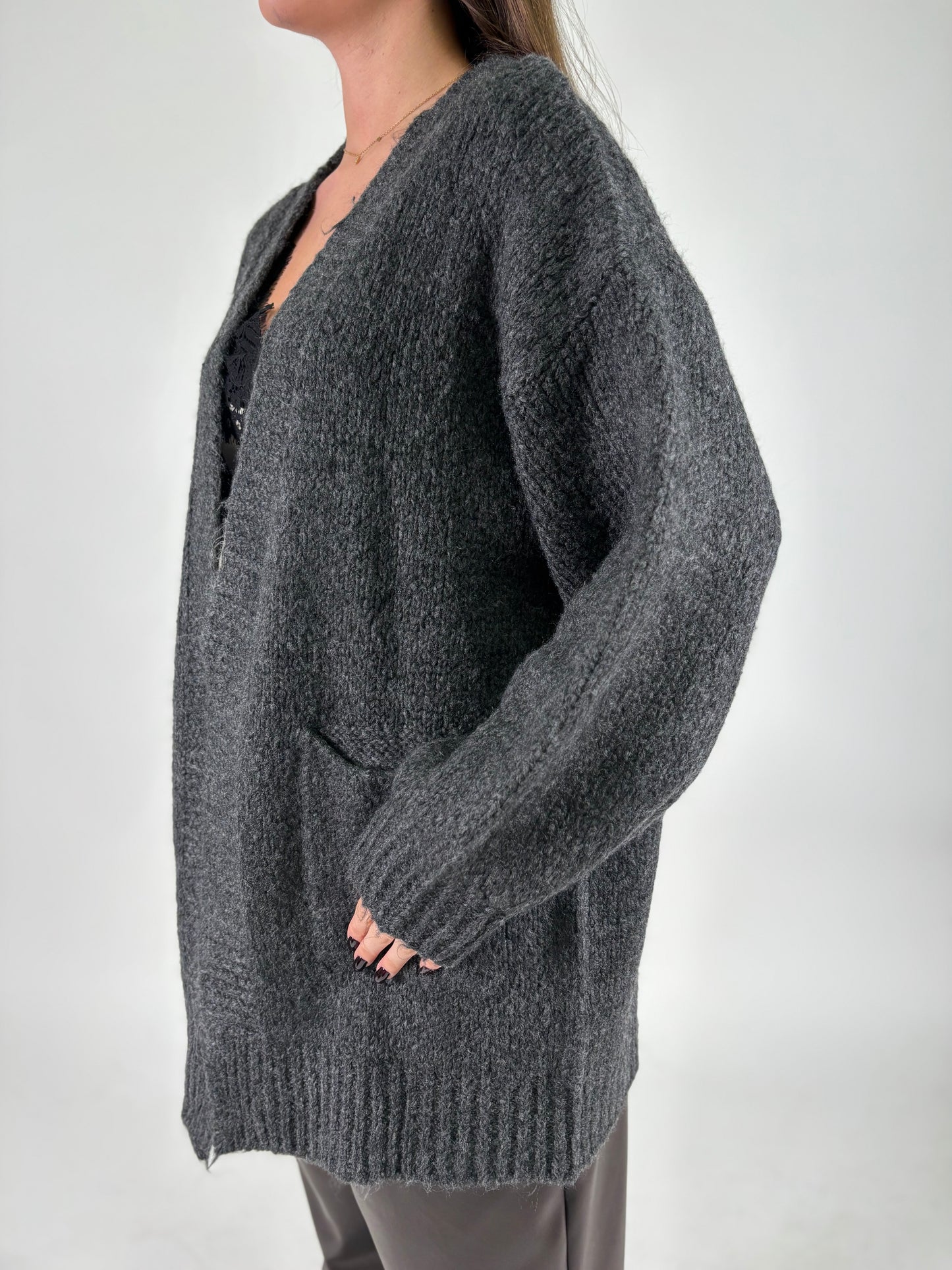 DIXIE cardigan scollo a v schiena ANTRACITE