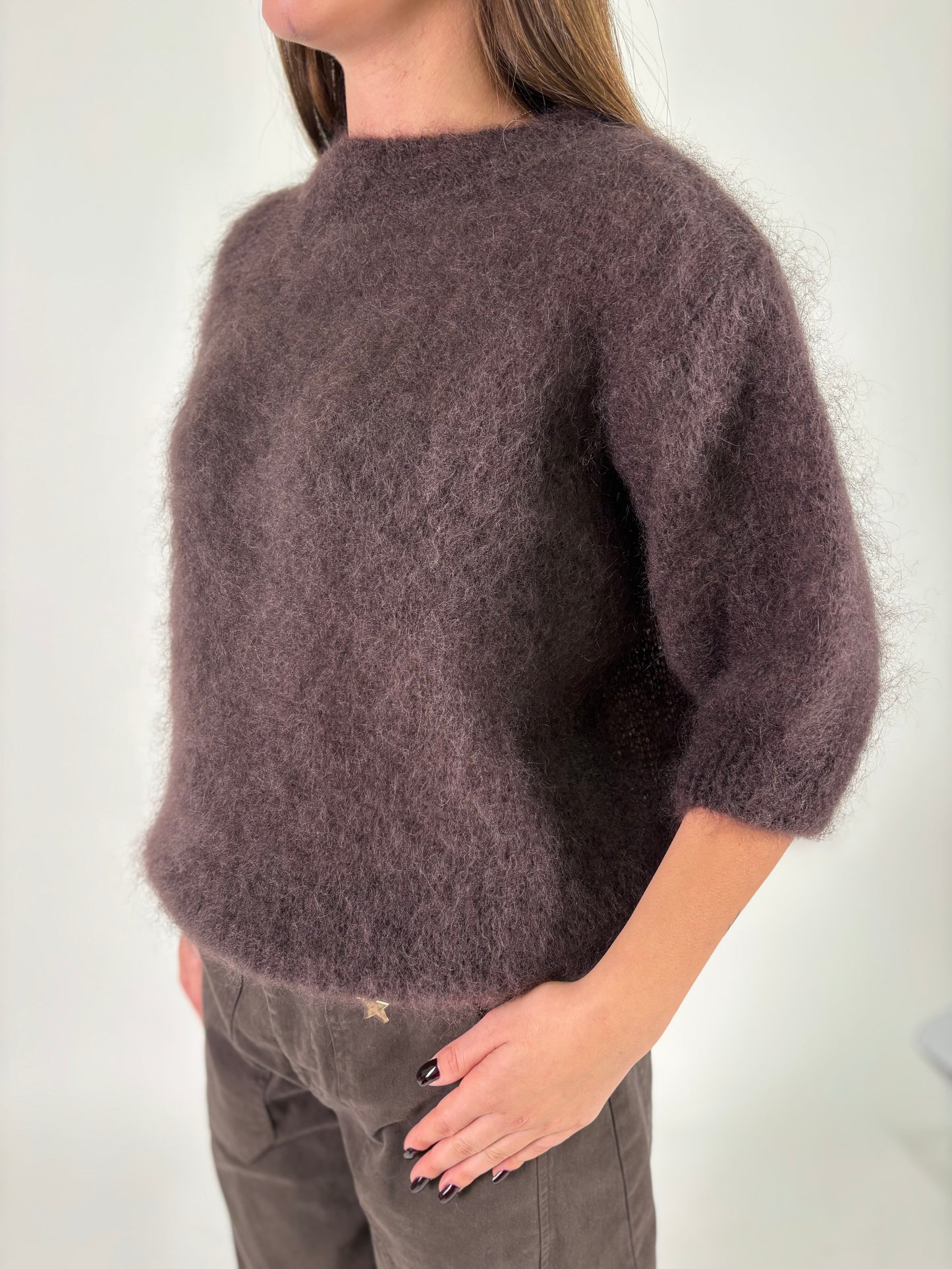 DIXIE maglia mohair m/corta MARRONE