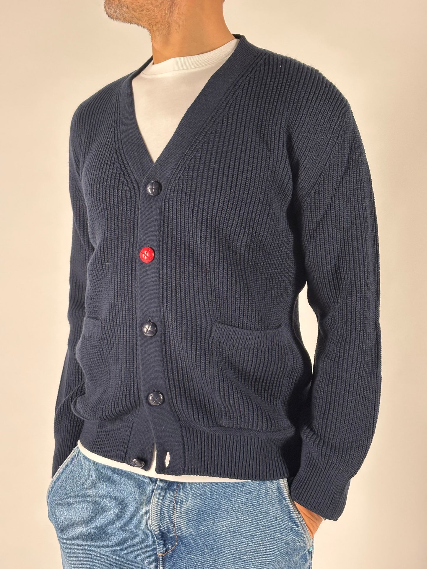 Seinse Cardigan ml V con un bottone rosso BLU