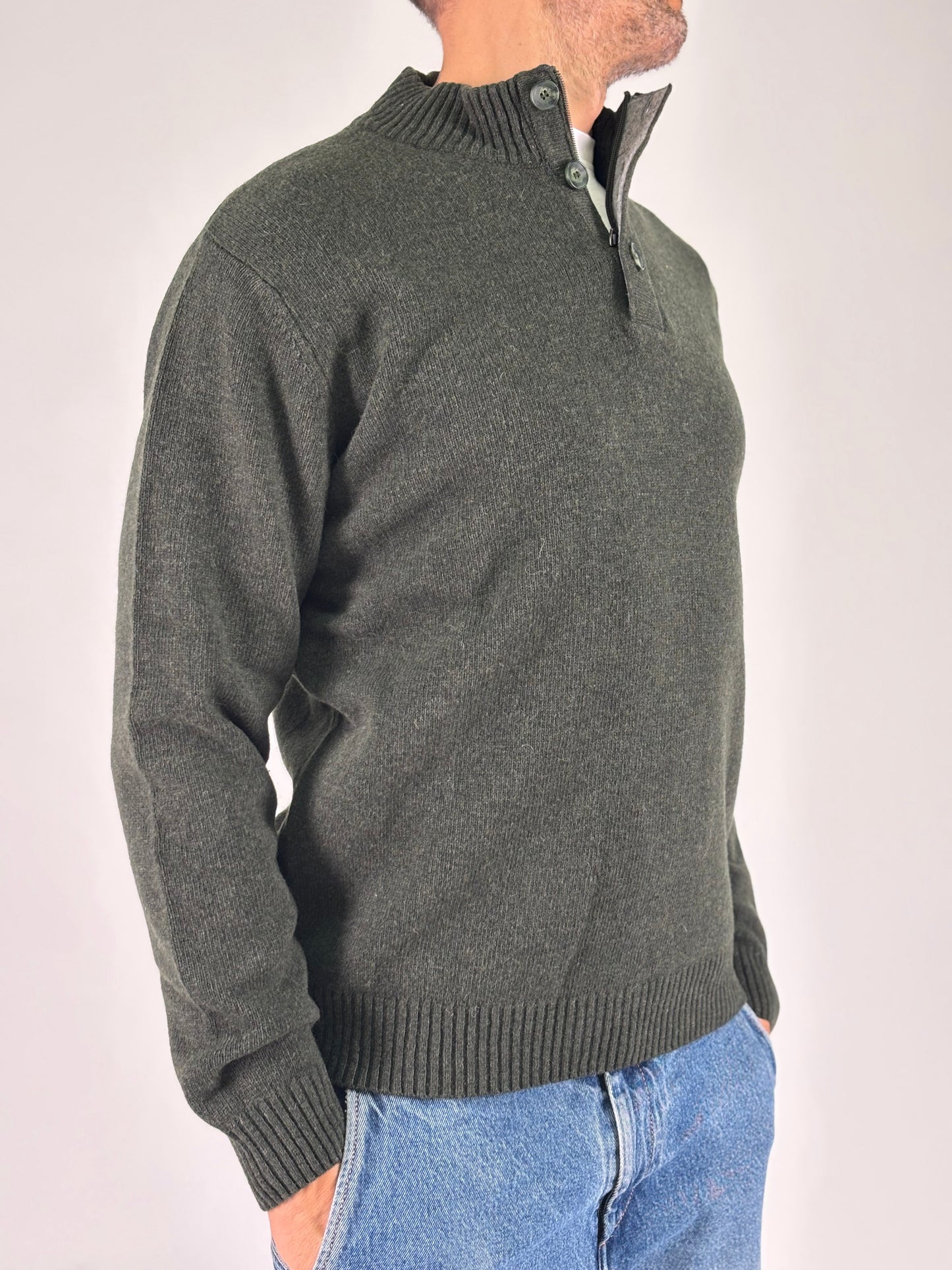 Sporting Mare Maglia in lana collo con zip e bottoni VERDE