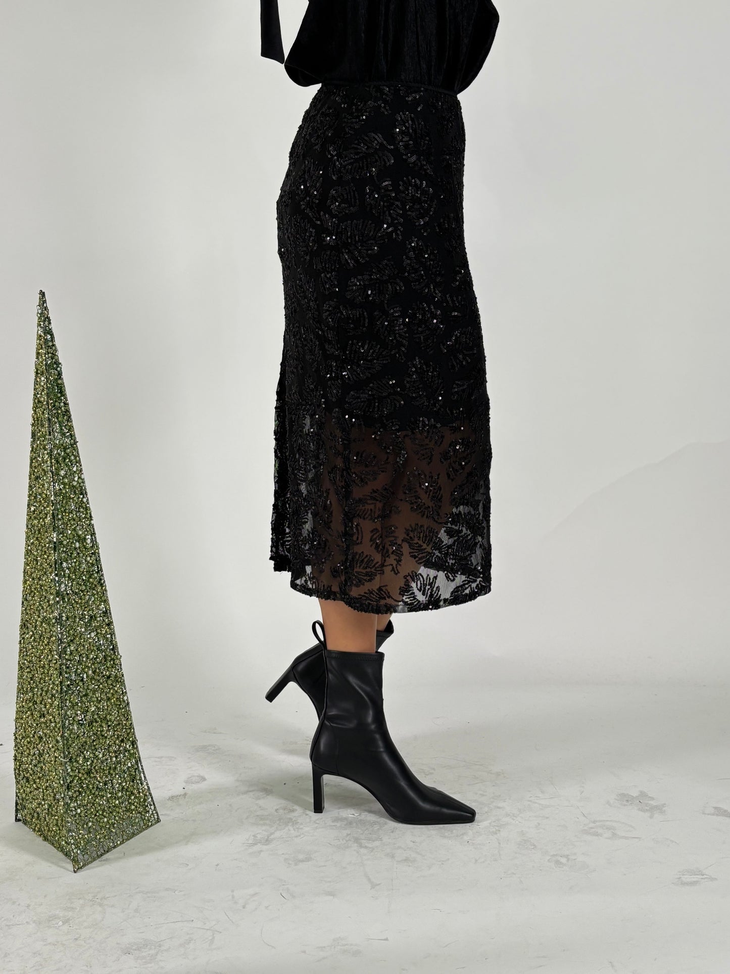 Tensione In Gonna tulle a fant. foglie in paillettes NERO