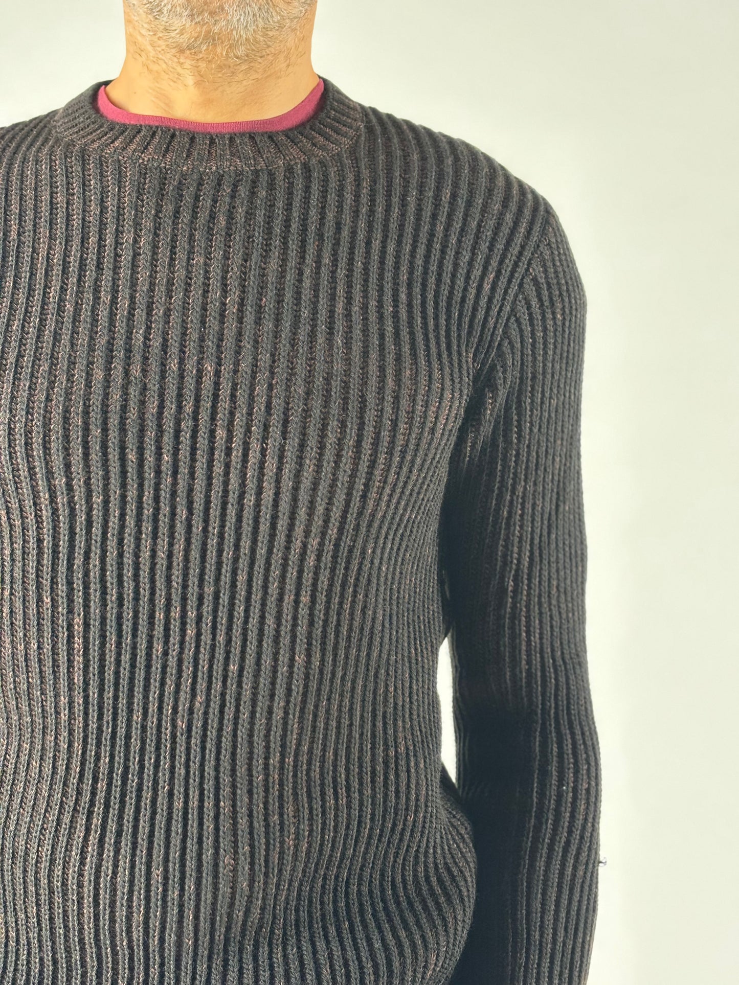 BL11 Maglia girocollo costa inglese NERO/MARRONE