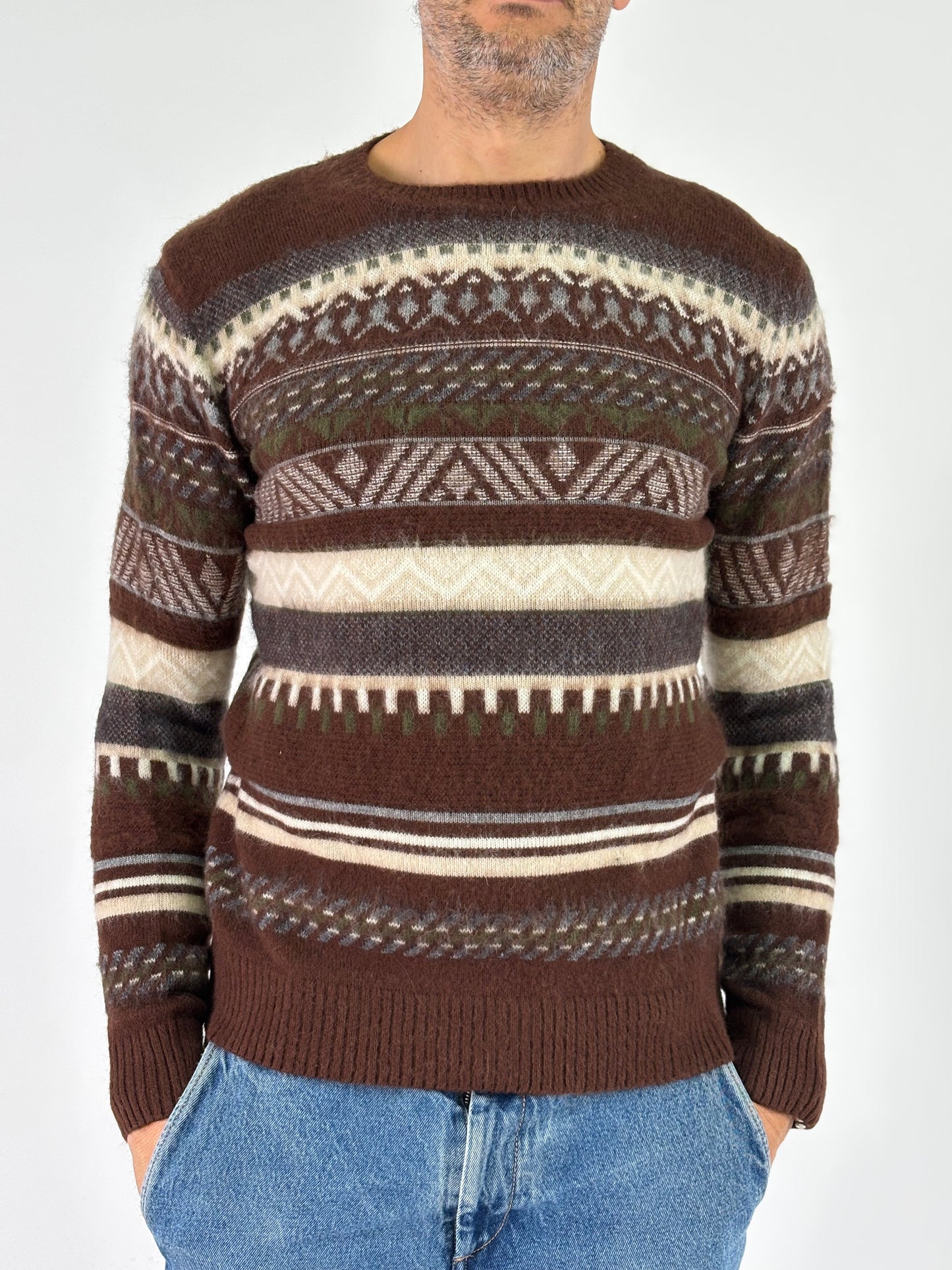 Retois Maglia girocollo ml fantasia MARRONE/GRIGIO/PANNA/VERDE