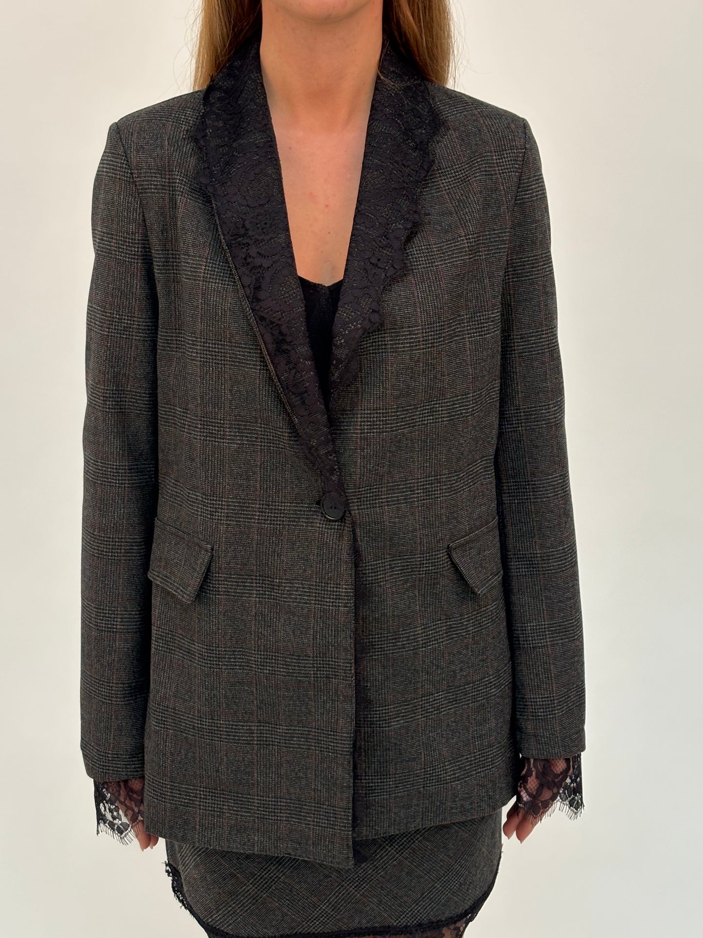 Susy Mix Giacca con rever pizzo a scacchi GRIGIO/NERO