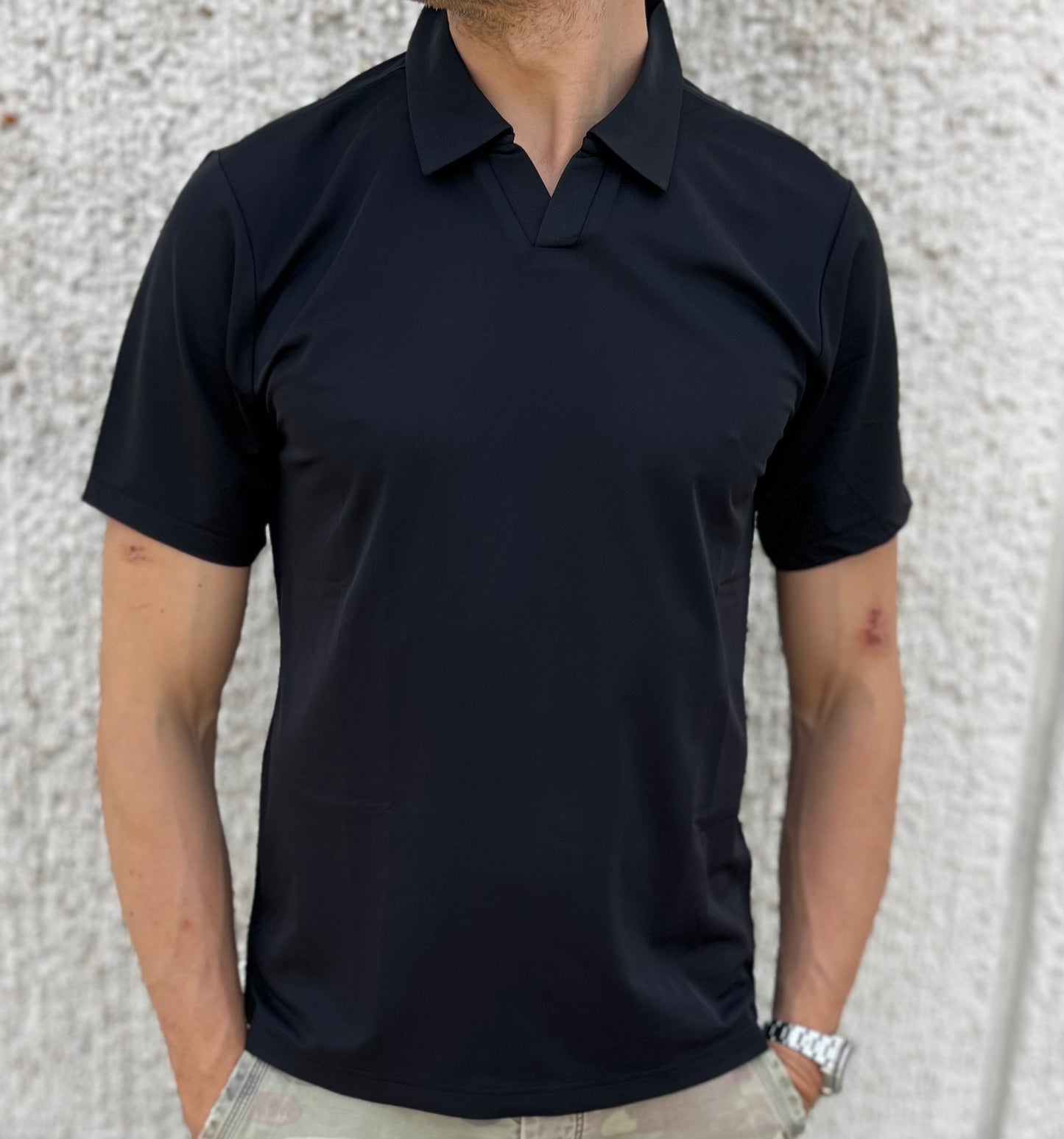 loft88 polo mezza manica tessuto tecnico piquet colo derby NERO