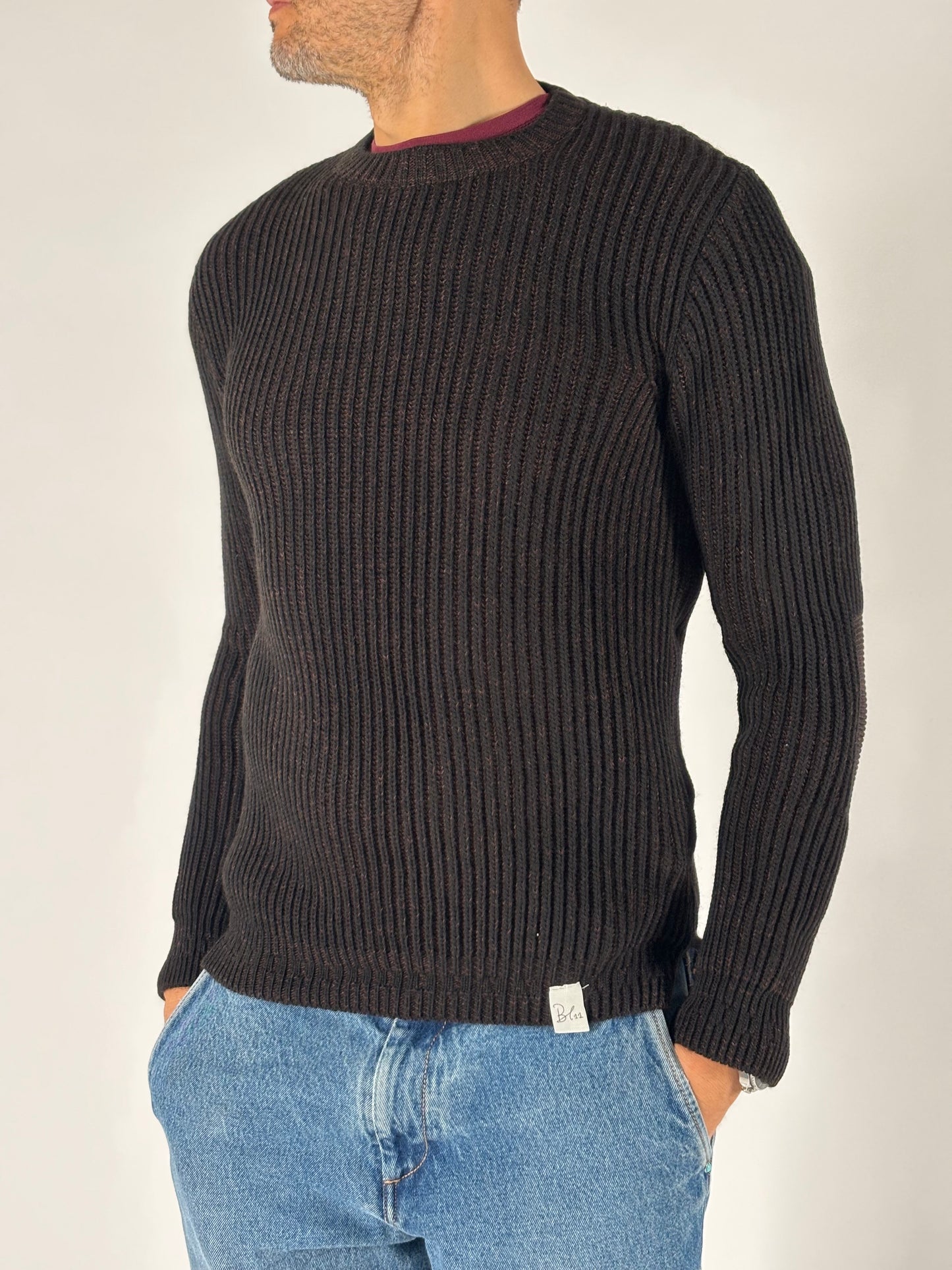 BL11 Maglia girocollo costa inglese NERO/MARRONE