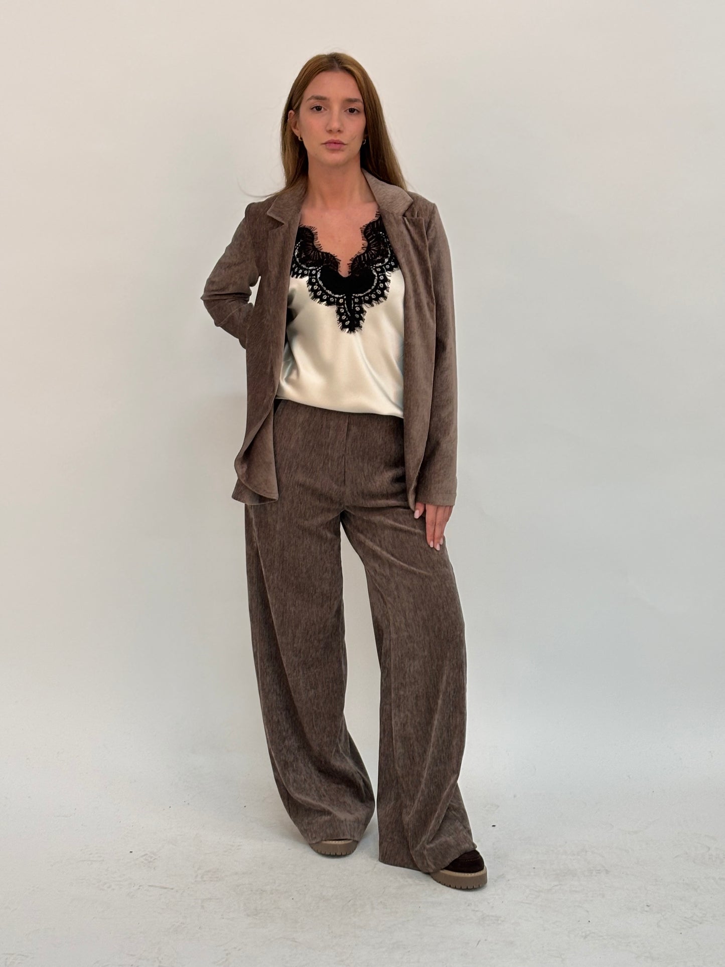 Susy Mix Pantalone palazzo in velluto TORTORA