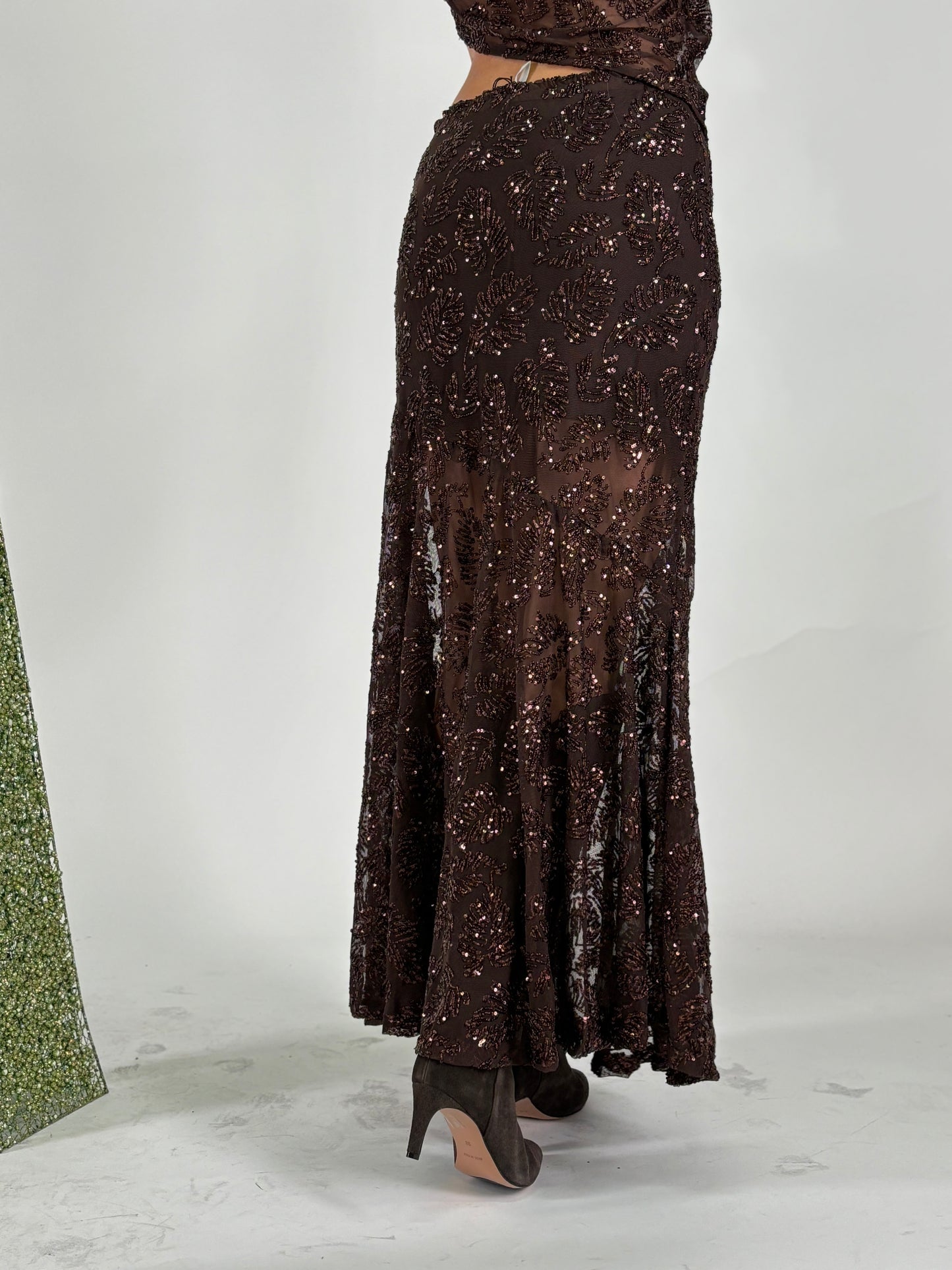 Tensione In Gonna lunga in tulle fant foglie in paillettes MORO