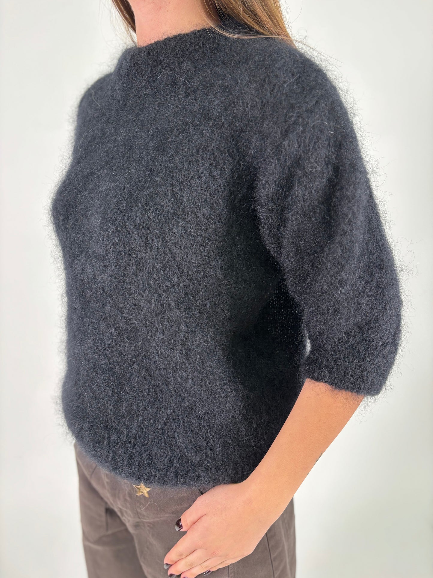 DIXIE maglia mohair m/corta NERO