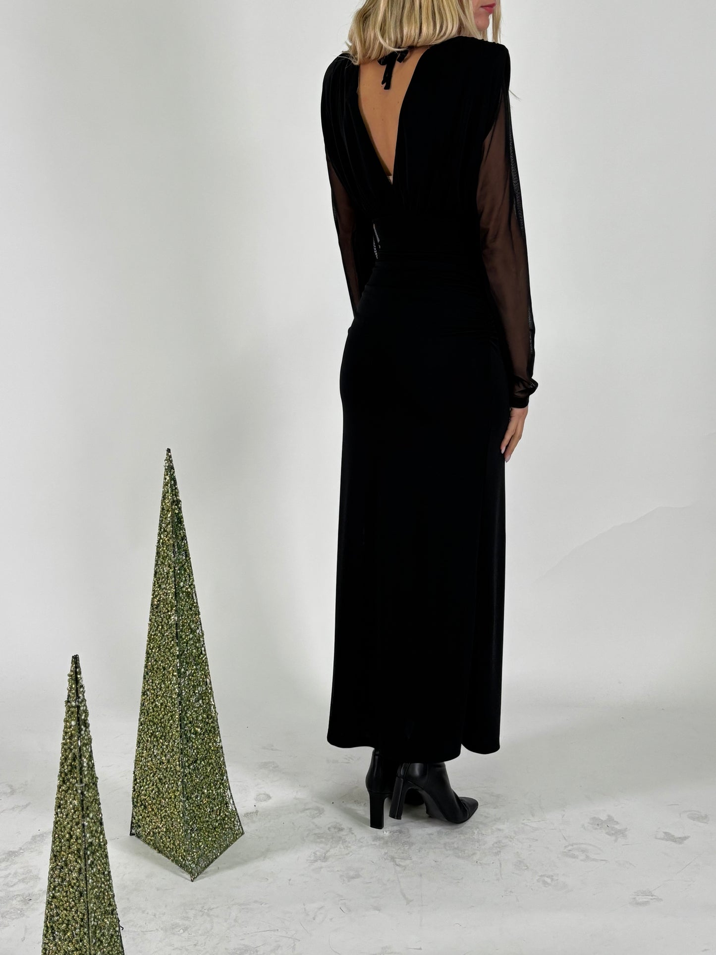 Haveone Abito lungo ml in tulle, scollo V NERO