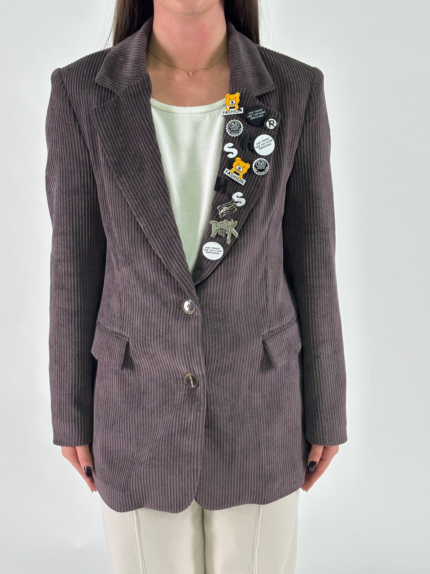 Tensione In giacca con spille velluto MARRONE