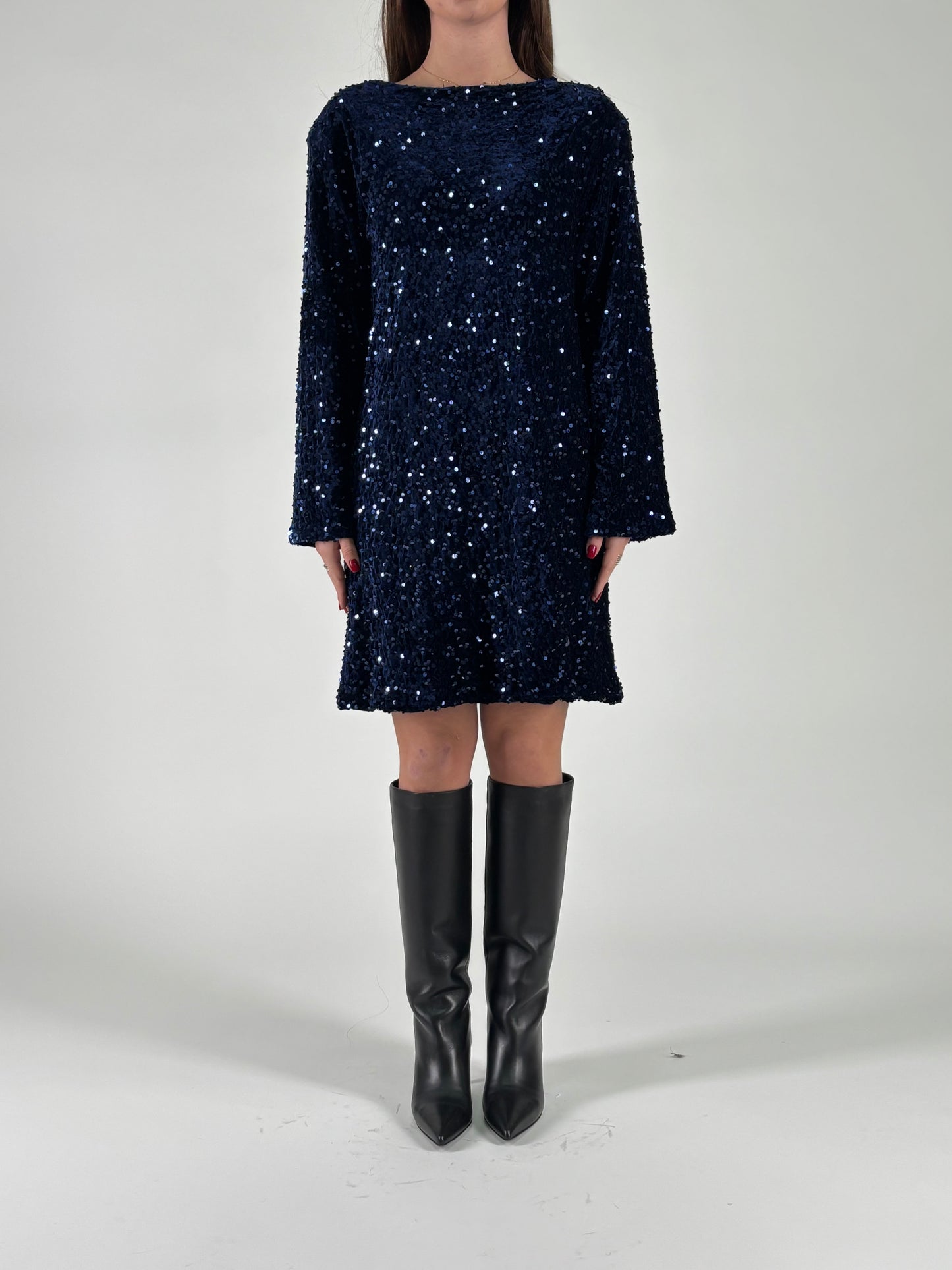 Aglaea Abito corto girocollo ml in paillettes blu BLU