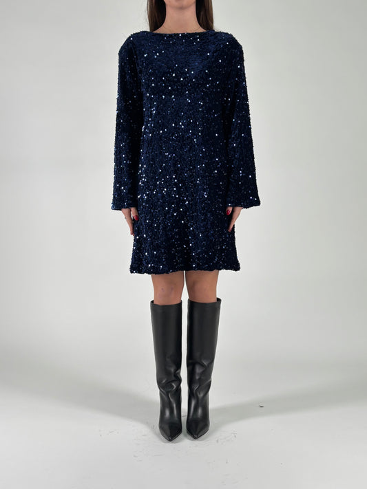 Aglaea Abito corto girocollo ml in paillettes blu BLU