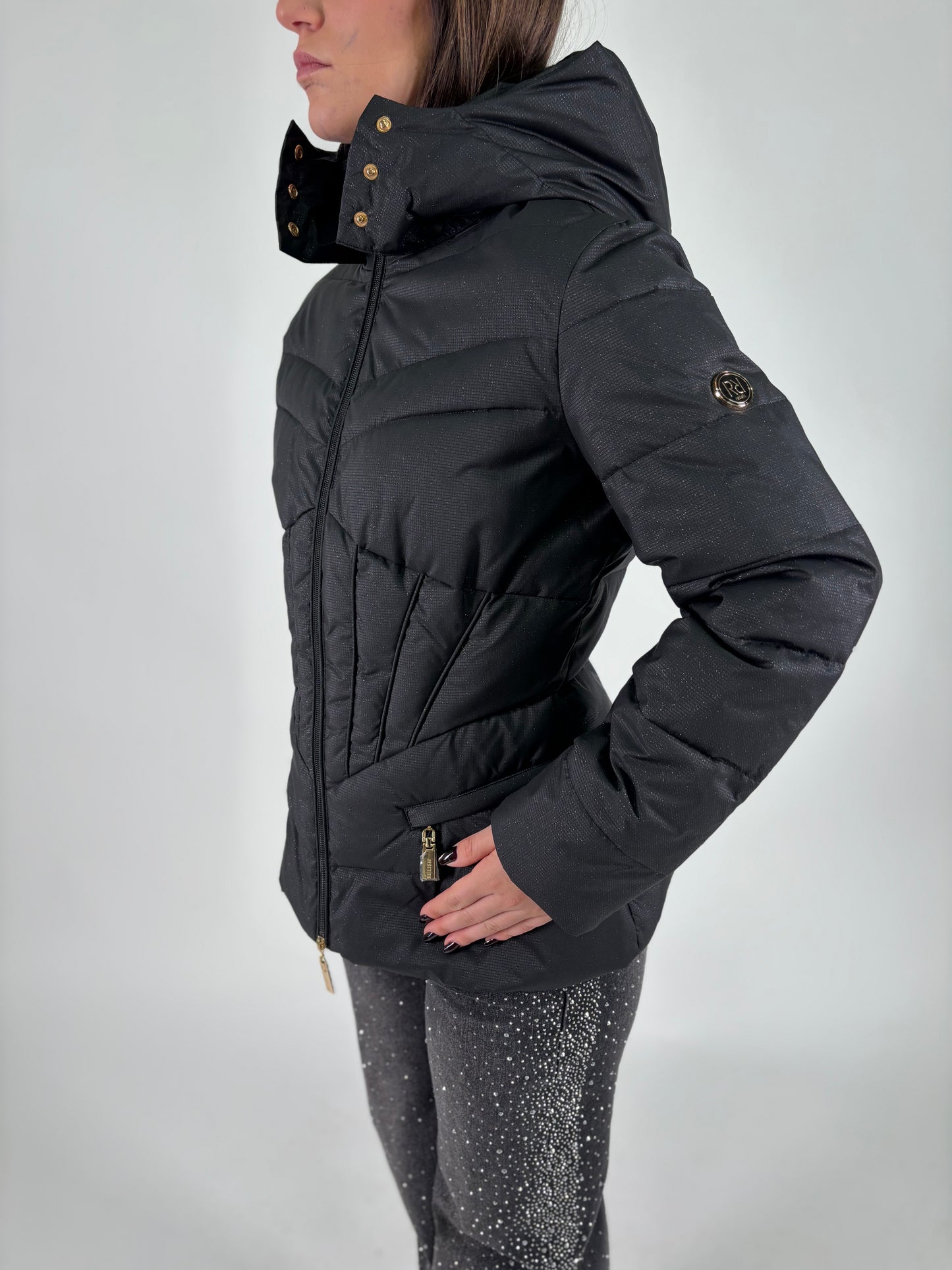 Relish Piumino glitterato con cappuccio NERO