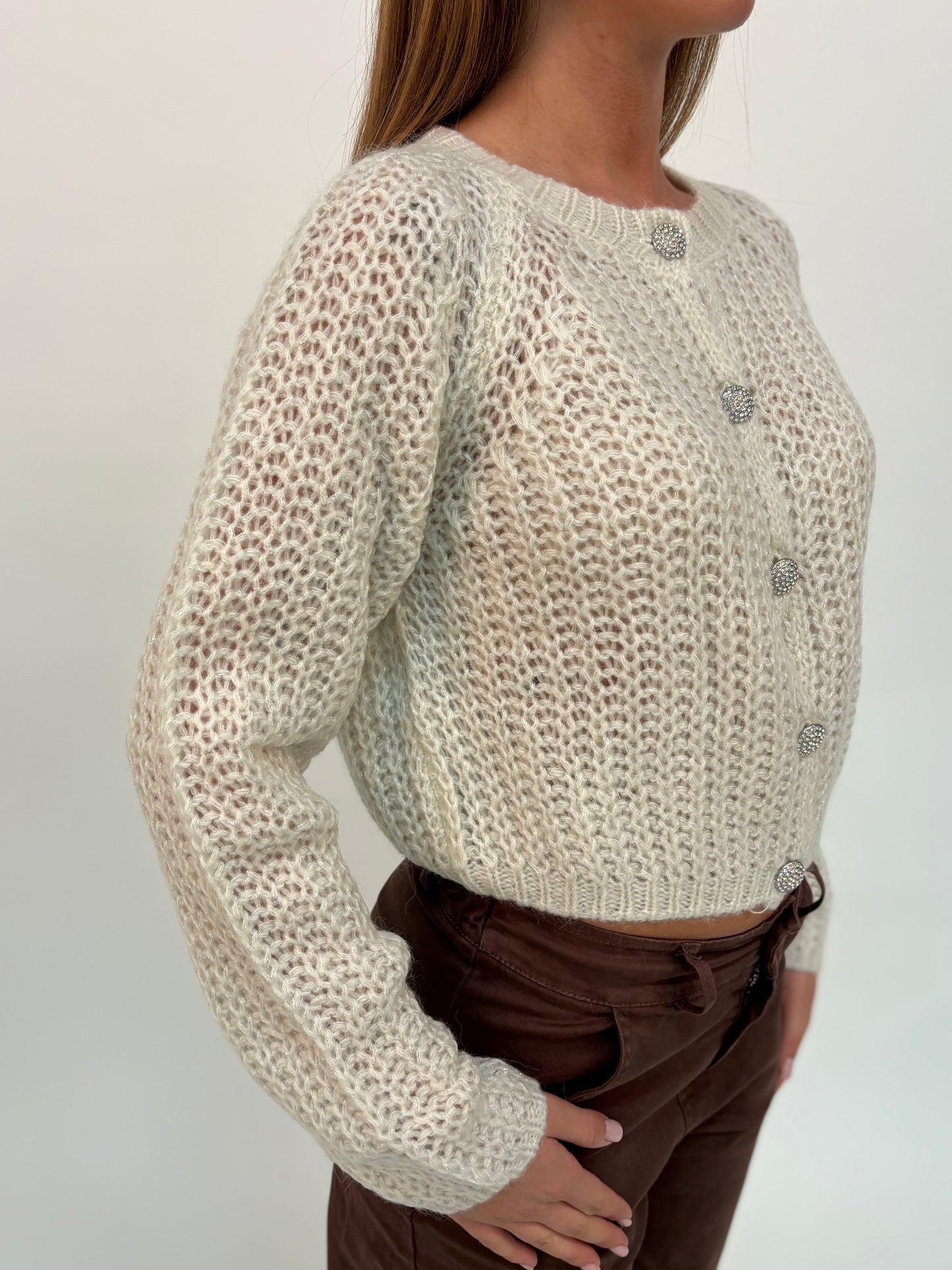 Eco Cardigan corto con bottoni gioiello BURRO