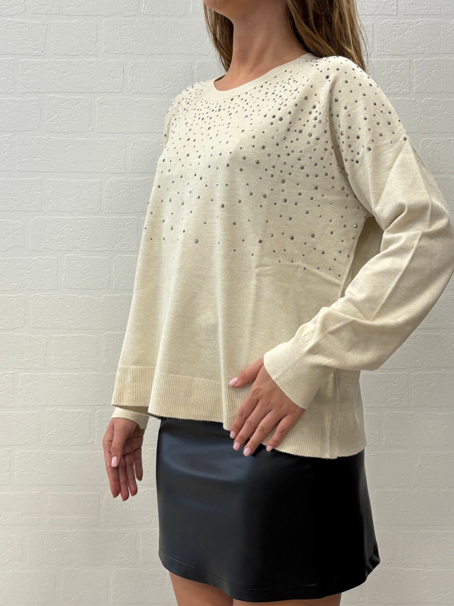 Griffai Maglia girocollo con punti luce PANNA