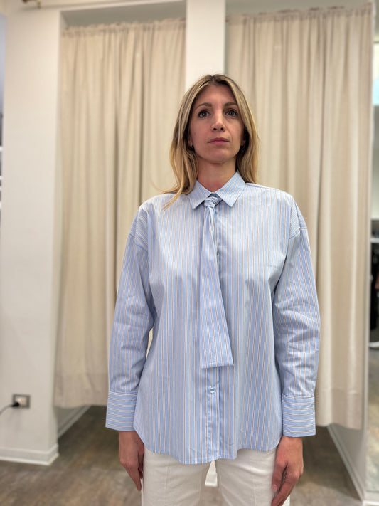 Mya Street Camicia rigata con cravatta CELESTE/MARRONE