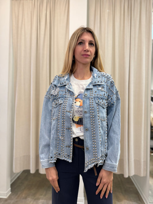 Susy Mix Giubbino di jeans con borchie e strappi DENIM