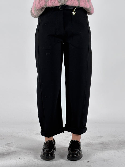 Susy Mix Pantalone ovetto punto milano con cinta NERO