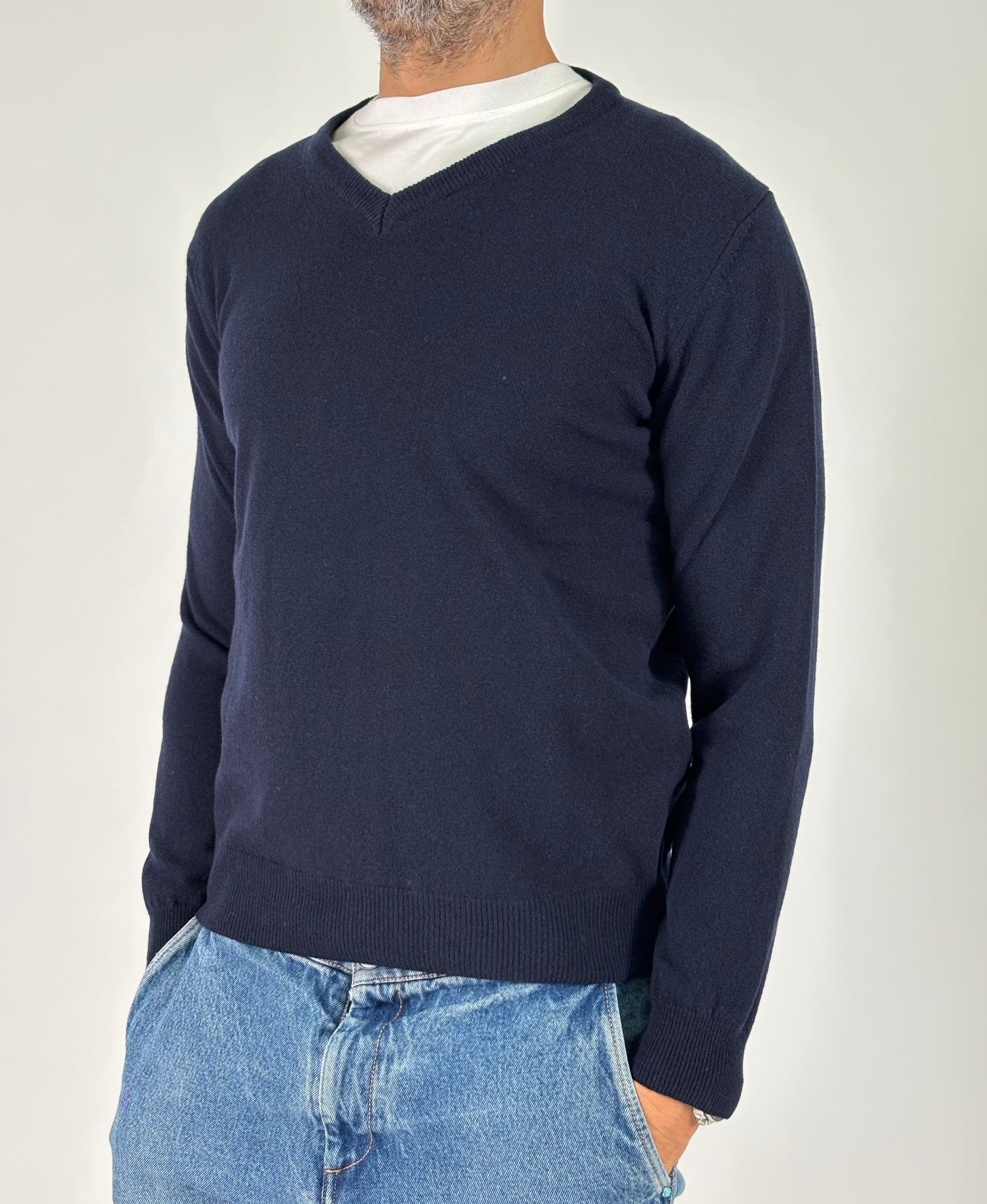 Retois Maglia ml V 100% lana BLU