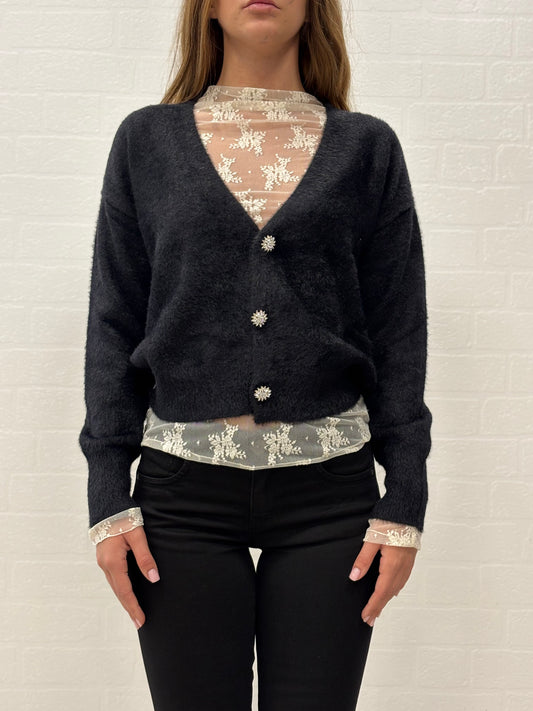 Griffai Cardigan over pelosetto bottoni gioiello NERO
