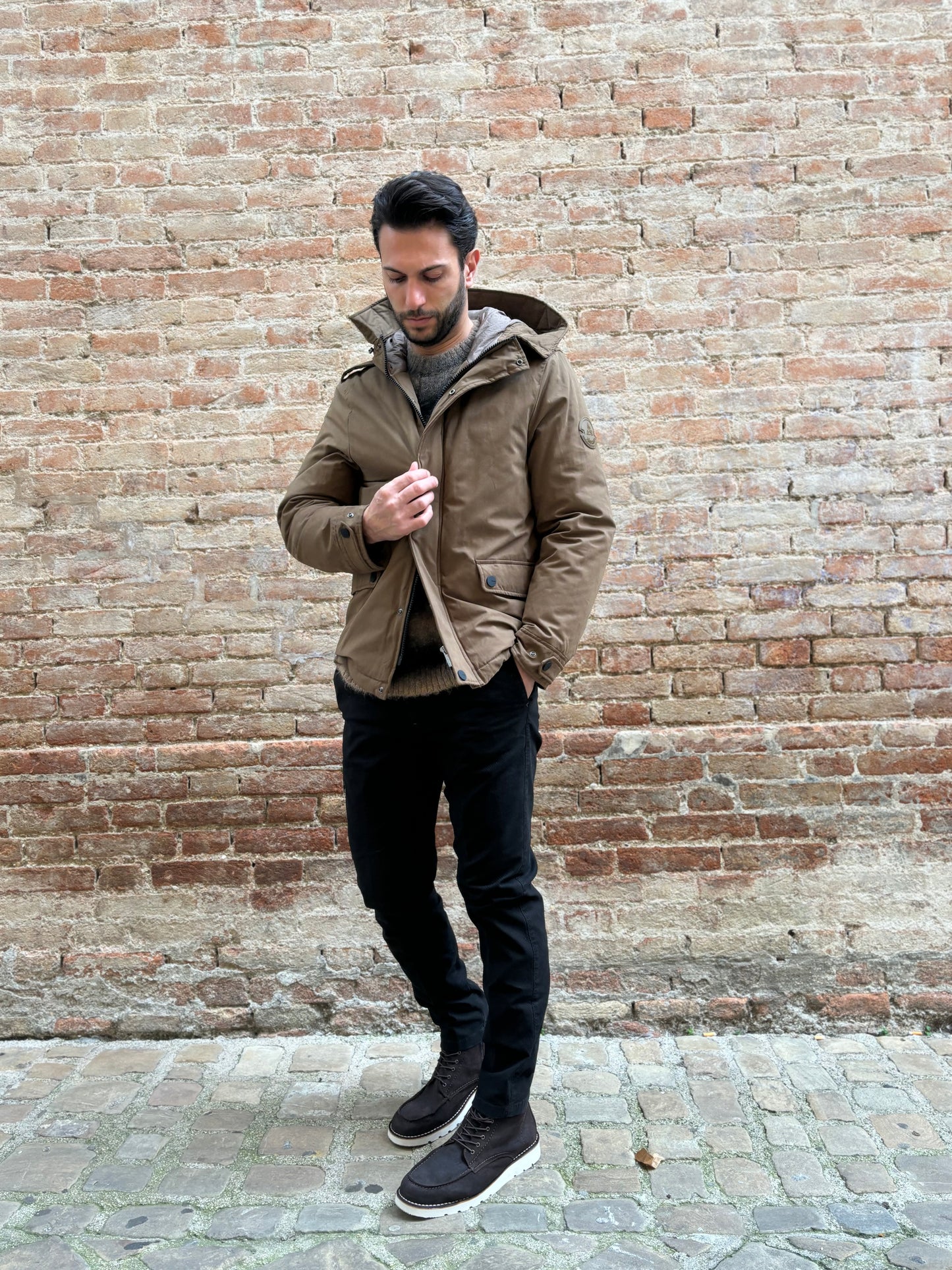 Heskimo Parka corto con tasche pattina frontali e cappuccio TABACCO