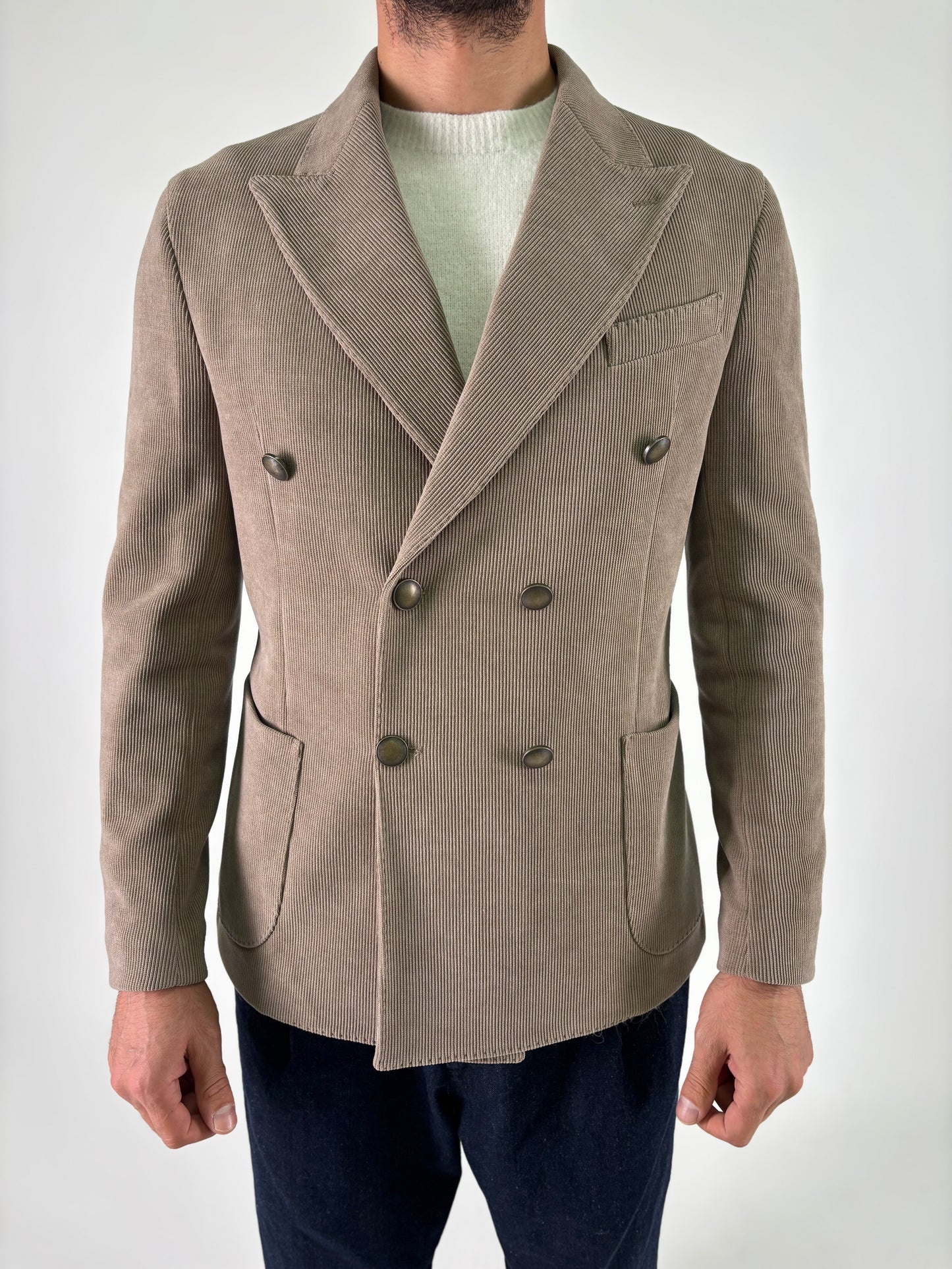 Loft88 giacca doppiopetto velluto millerighe BEIGE