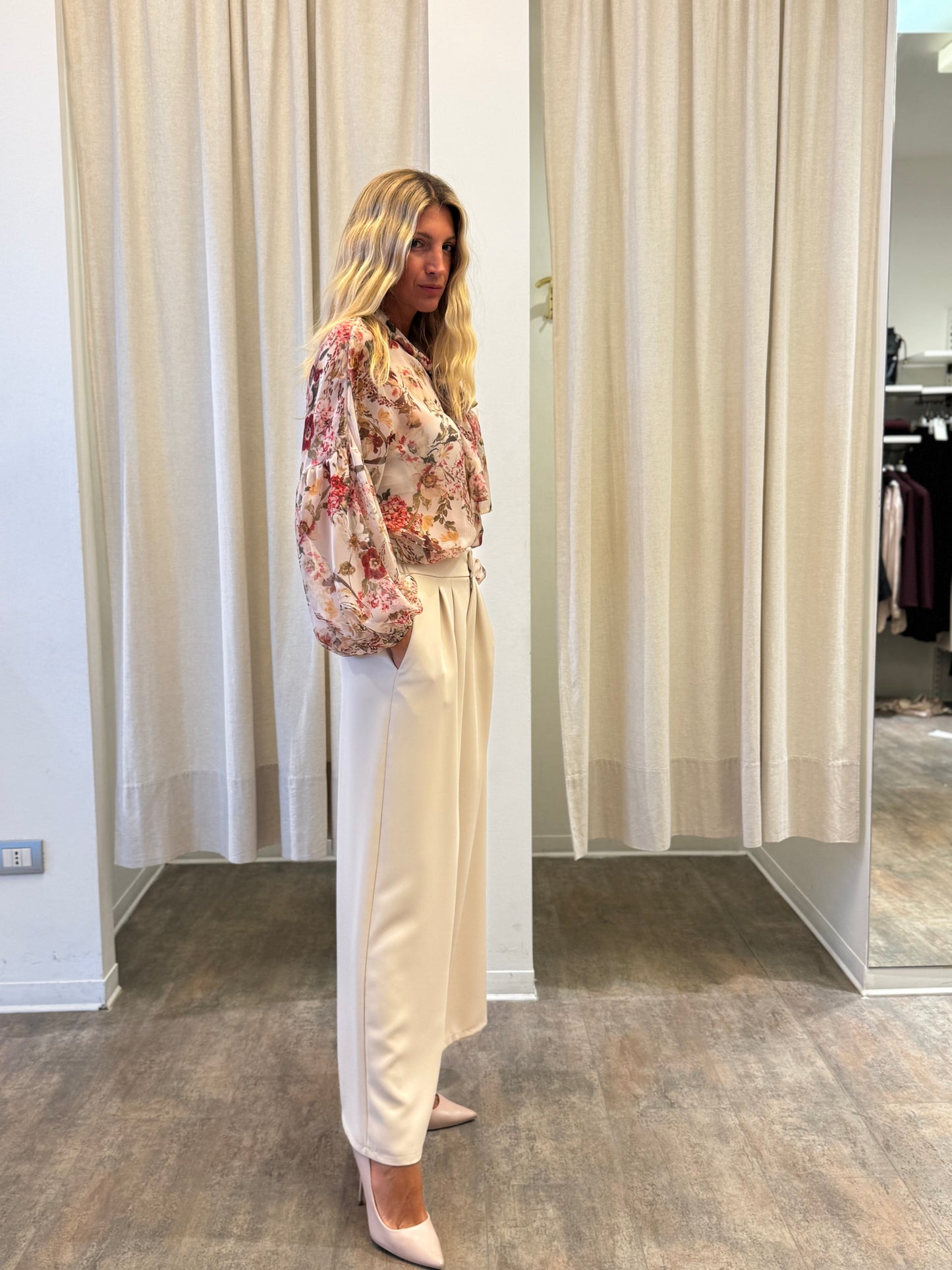 Susy Mix Camicia ml con fiocco base beige FIORI