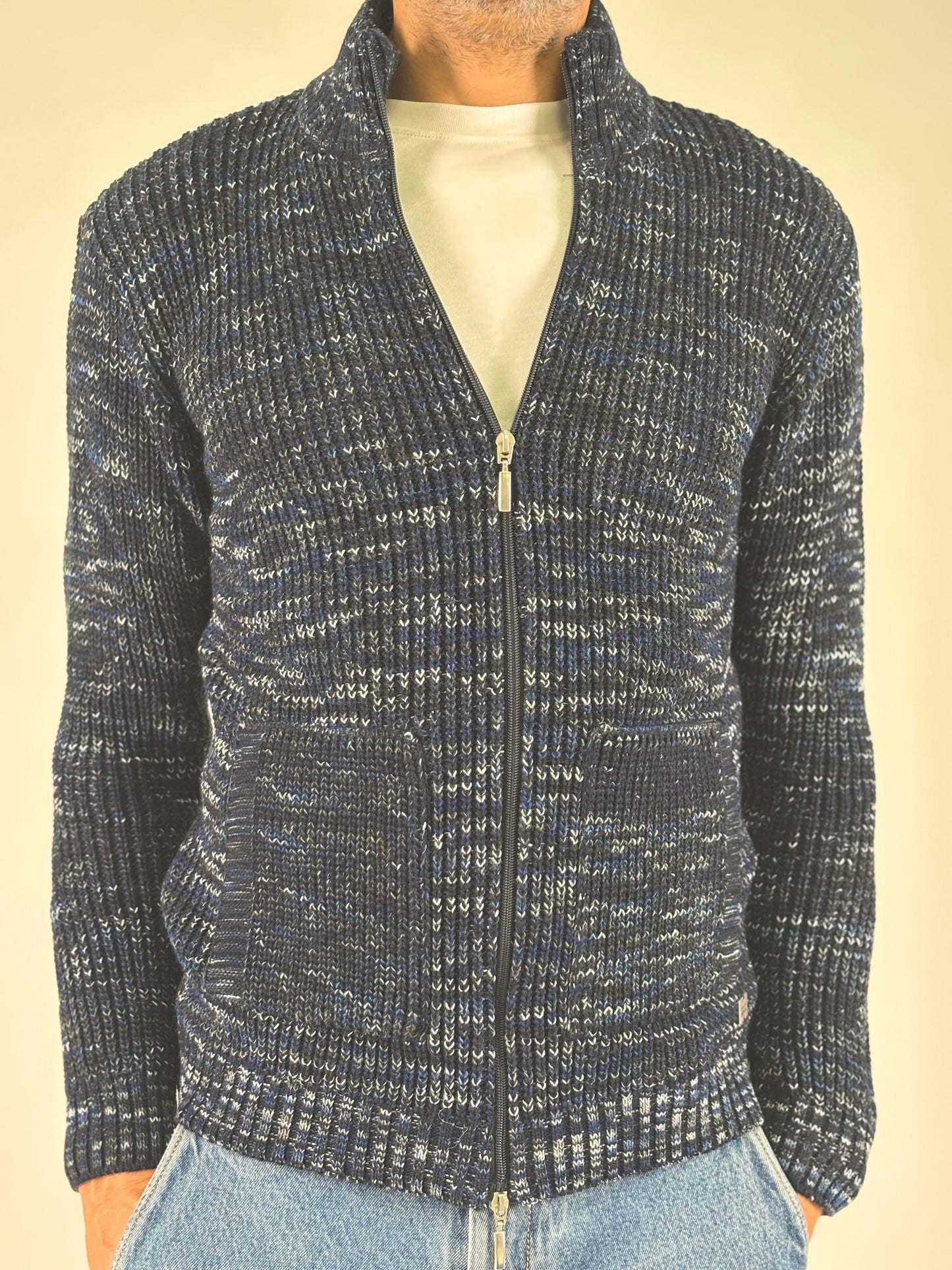BL11 Cardigan melange con zip BLU