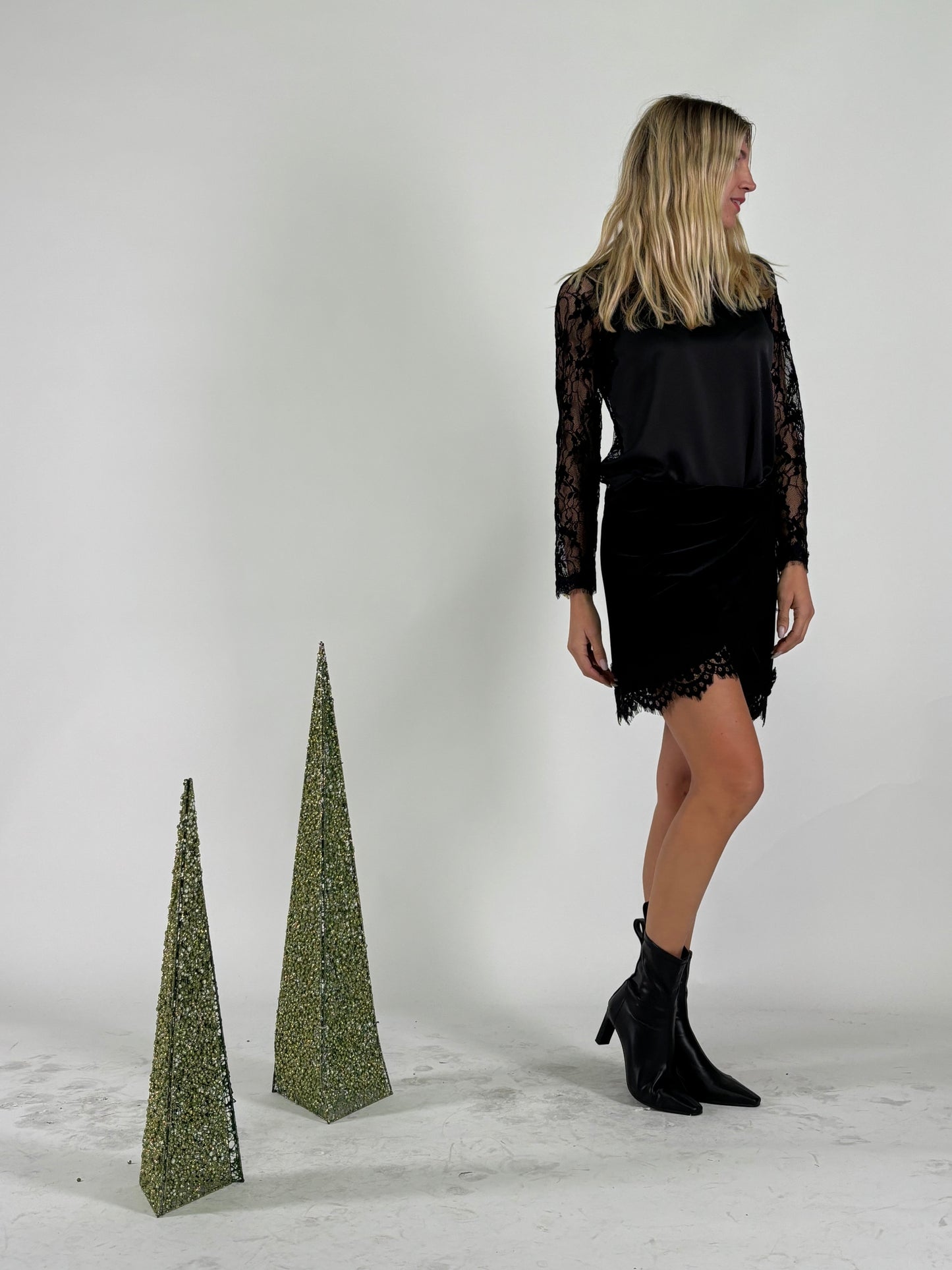 Tensione In t-shirt mm in pizzo NERO