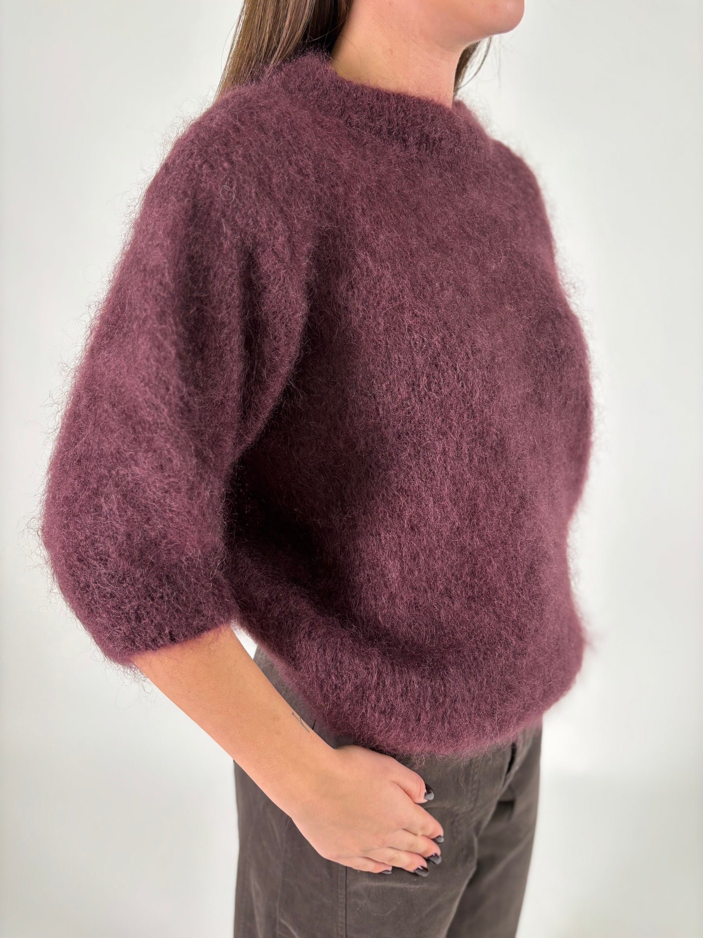 DIXIE maglia mohair m/corta PRUGNA