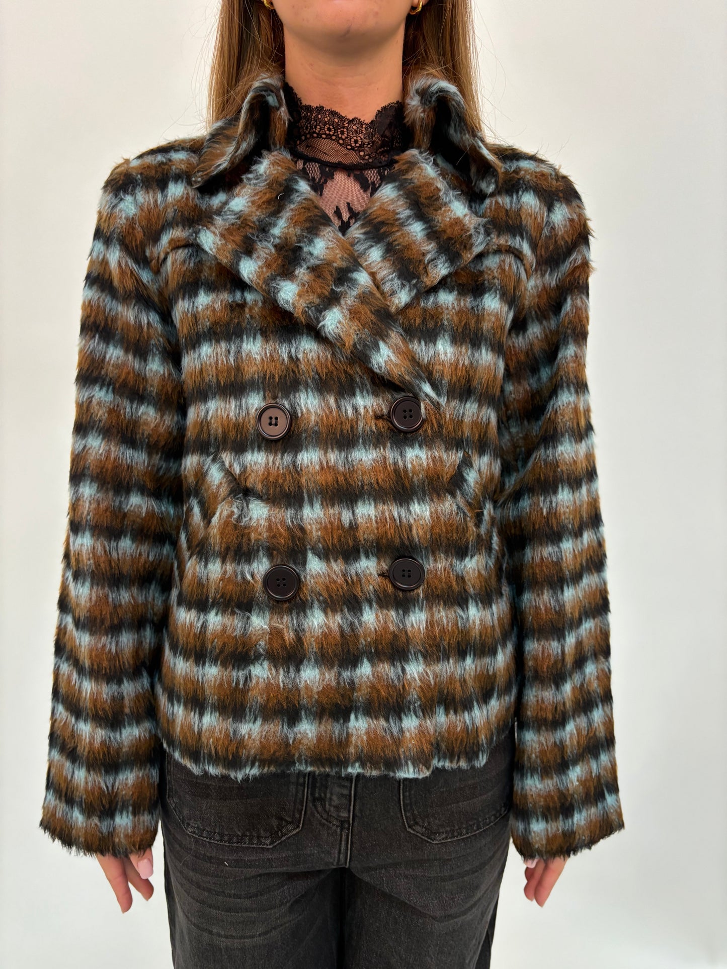 Molly Bracken Cappotto corto doppiopetto effetto plaid MULTICOLOR