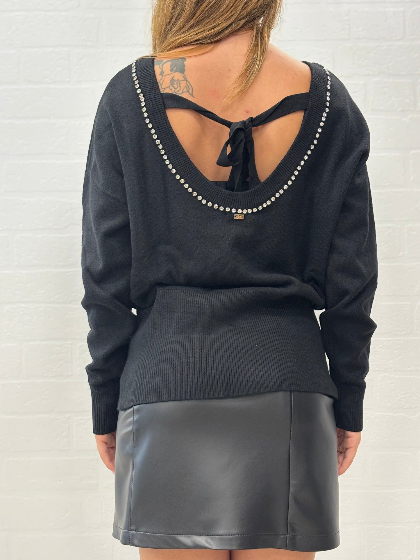 Griffai Maglia ml girocollo strass NERO