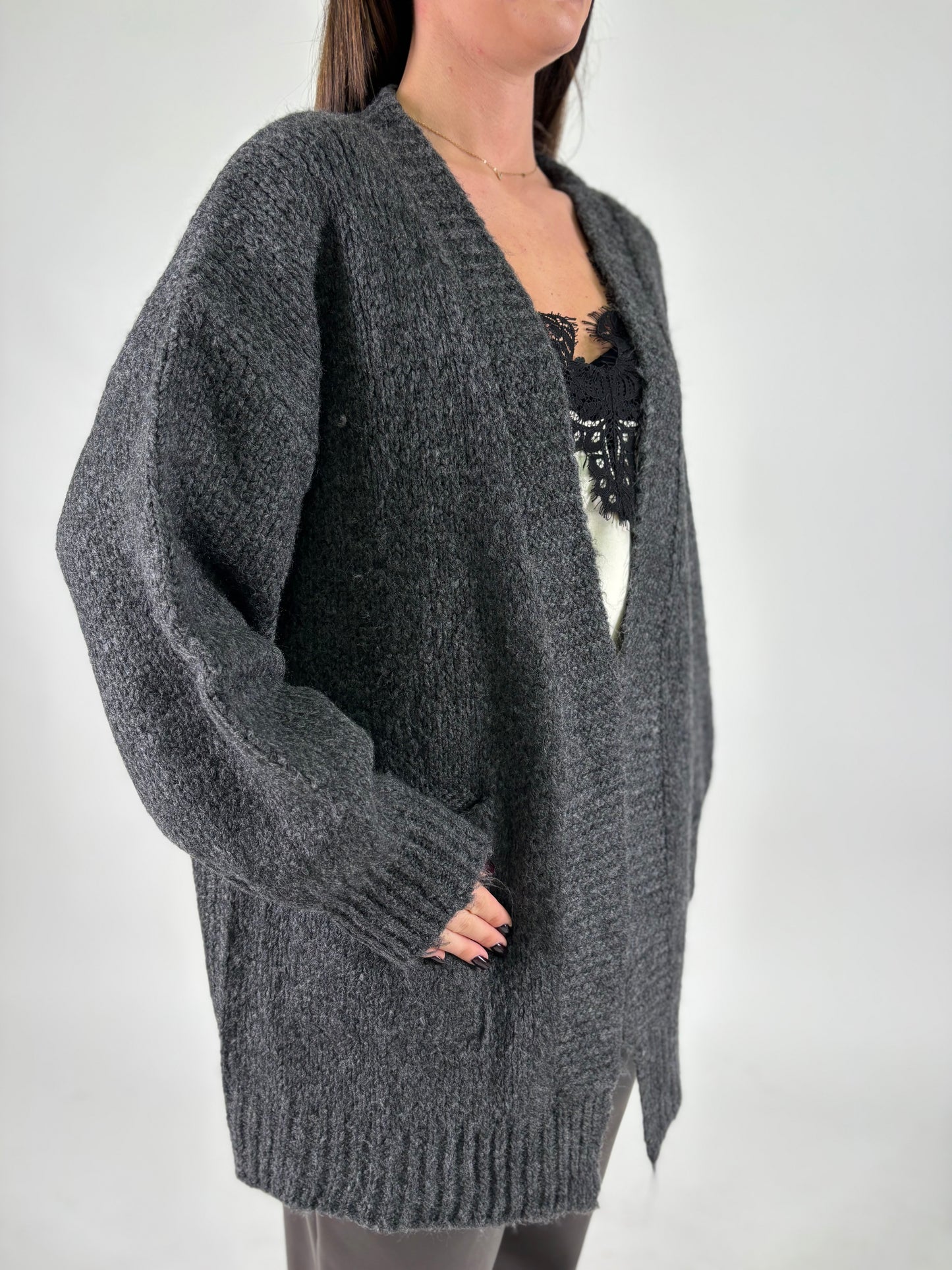 DIXIE cardigan scollo a v schiena ANTRACITE